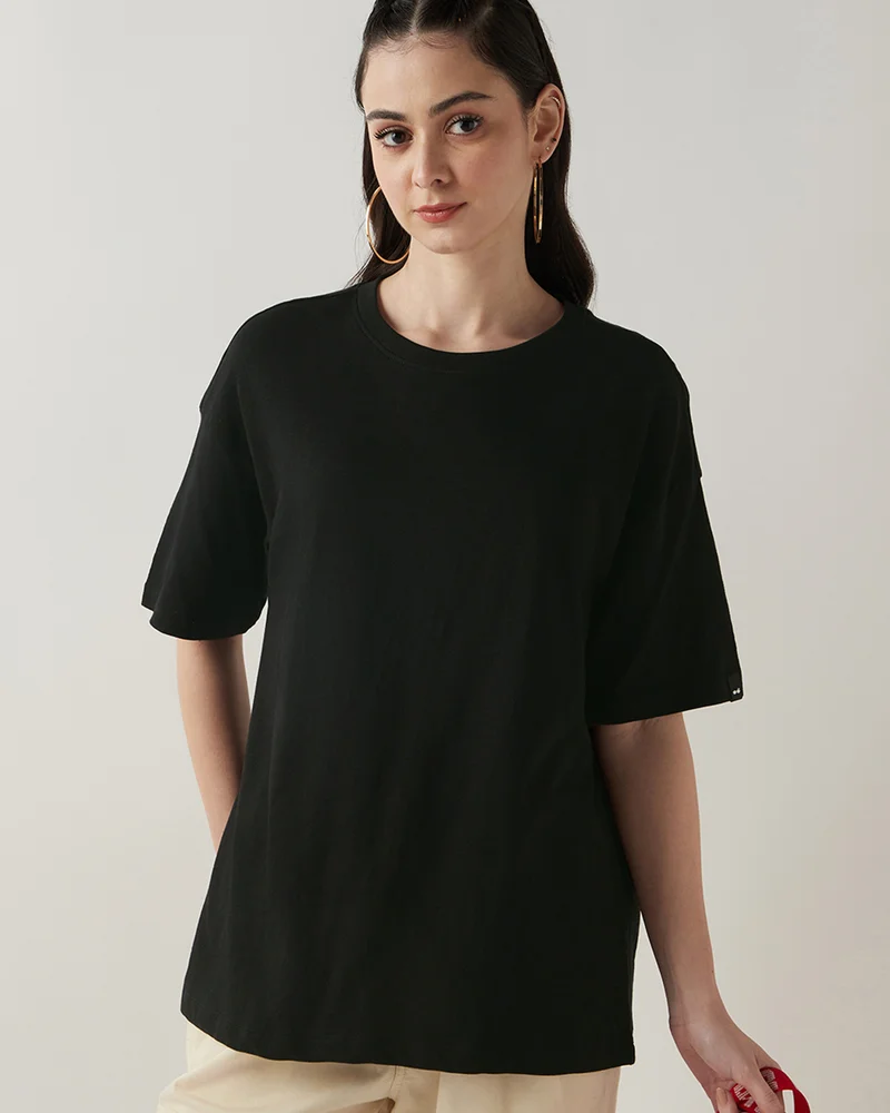 bewakoof Women's Jet Black Oversized T-shirt